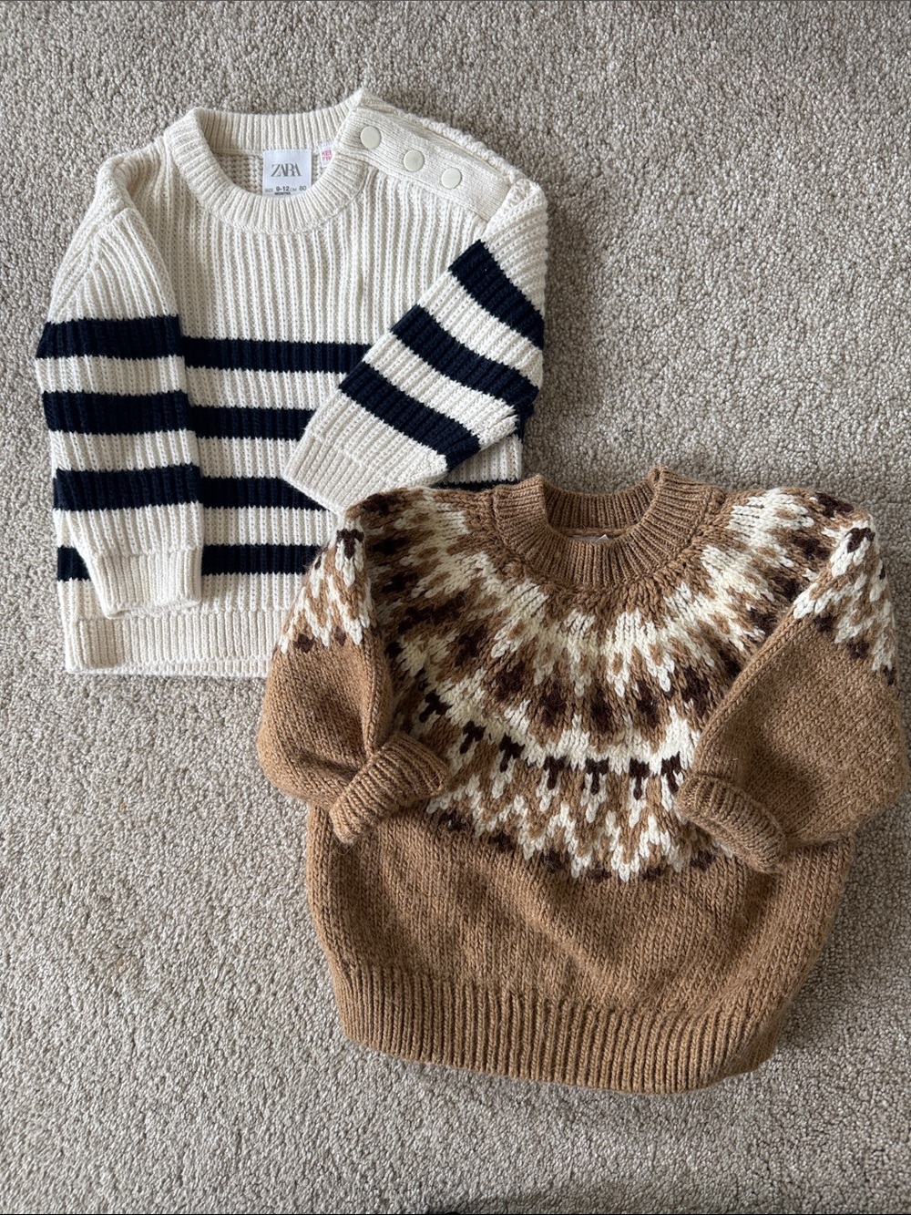 Zara Cream & Navy Striped Crew Sweater Bundle (9-12M)